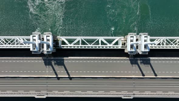 Bird's Eye View of a Storm Surge Barrier in the Netherlands