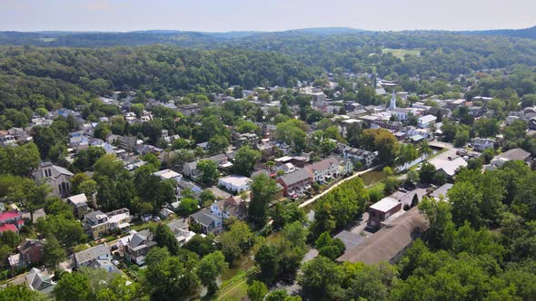 Aerial of Residential Quarters at Beautiful Town Urban Landscape the of Lambertville NJ USA