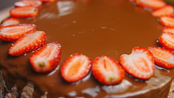Chocolate Cake with Cacao Buttercream and Strawberries