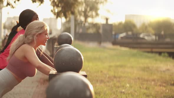 Workout Together Sporty Friends Exercising Women