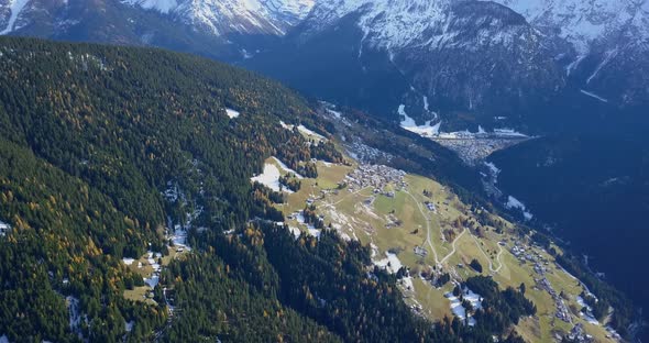 Aerial drone uav landscape nature views of snow mountains in the winter