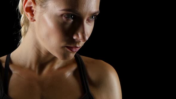 Strong Glance Girl Boxer Before a Fight. Close Up