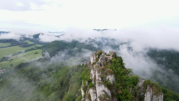 Aerial view of the Sulov rocks nature reserve in the village of Sulov in Slovakia