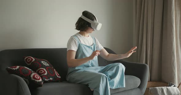 Woman Exploring Cyberspace with Virtual Reality Headset