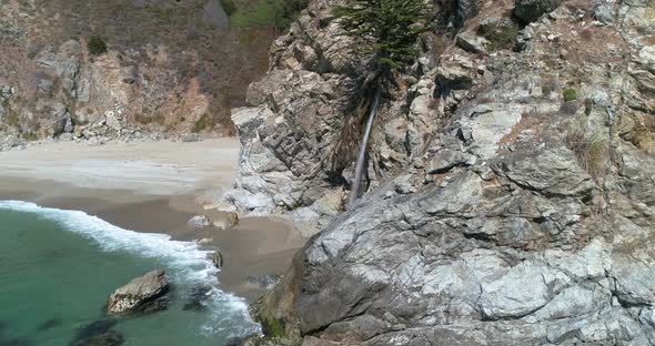 Aerial view of Water Fall McWay Falls Julia Pfeiffer Burns Park Big Sur California