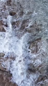 Vertical Video Sea Near the Coast  Closeup of the Coastal Seascape