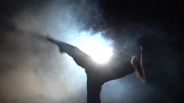 Karate Girl Kicks, Black, Silhouette, Backlight