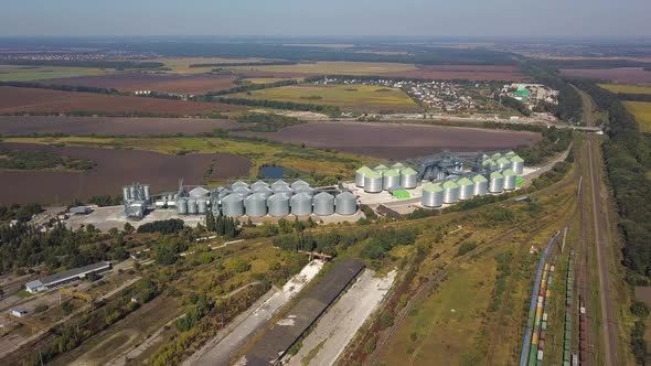 Aerial View of Agricultural Land and Grain Silo