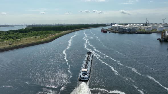 Liquid Cargo Tanker Vessel Transporting Cargo Through the Rotterdam Port