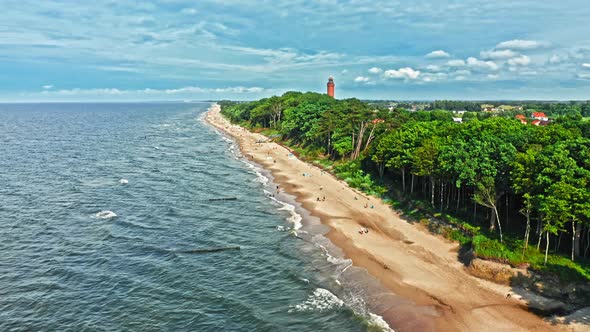 Aerial view of beach in Baltic Sea in summer