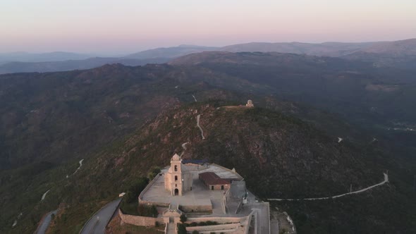 Senhora da Graca church drone aerial view in Mondim de Basto landscape, in Portugal