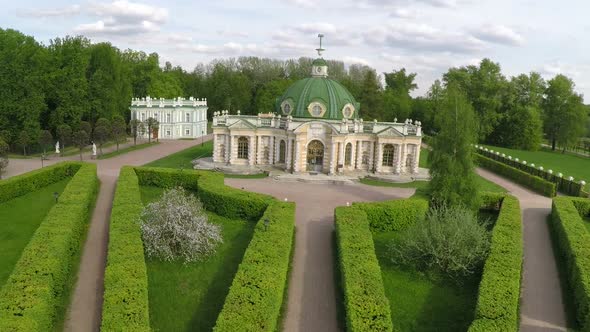 Aerial view of historic building in Tsaritsyno Park, Moscow