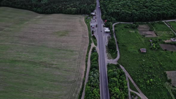 Aerial Landscape of Road in Forest