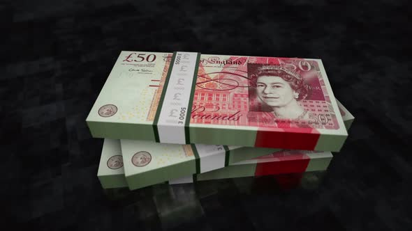 Pound Sterling British money banknote pile packs