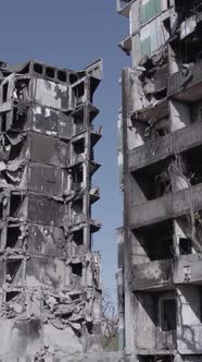 Vertical Video of a Destroyed House During the War in Ukraine