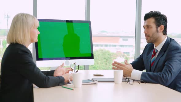 Business People in the Conference Room with Green Screen