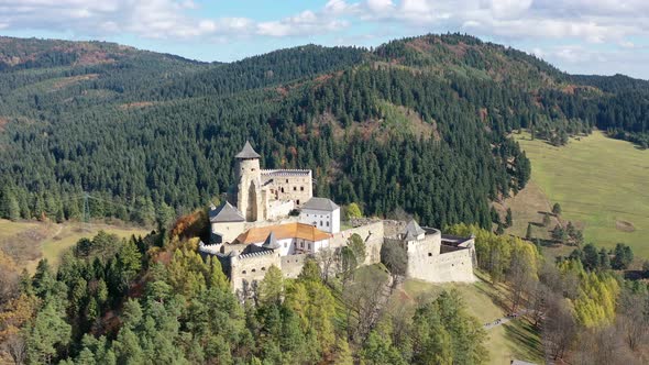 Aerial view of Lubovna Castle in Slovakia