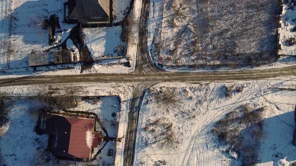 Bird View Of A Fork Road Covered In Snow