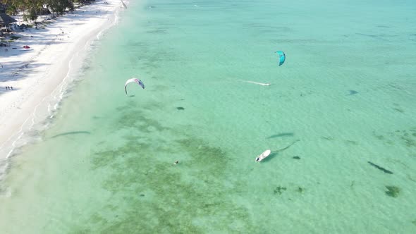 Kitesurfing Near the Shore of Zanzibar Tanzania