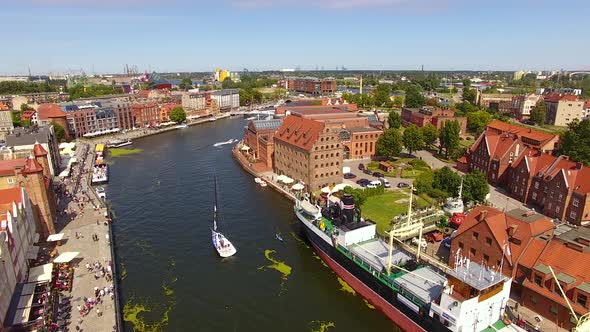 Aerial view of the canals of Gdansk in the summertime