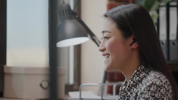 Close Up of Worker Waving at Video Call Webcam