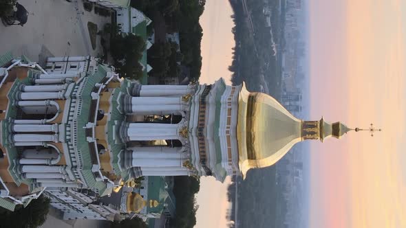 Vertical Video KyivPechersk Lavra in the Morning at Sunrise