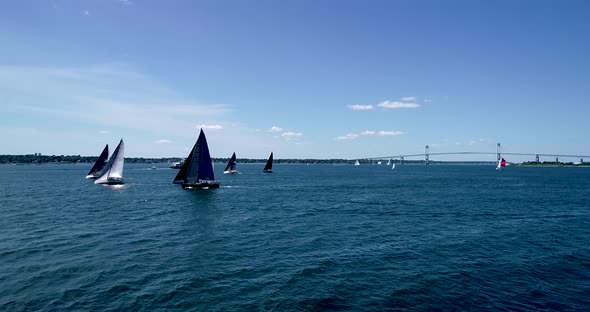 New York Yacht Club12 meter regatta in Newport Rhode Island July 2019.  Racing video from a drone. 4