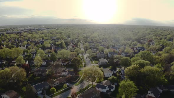 Aerial Drone View of Real Estate in American Suburb at Summer Time