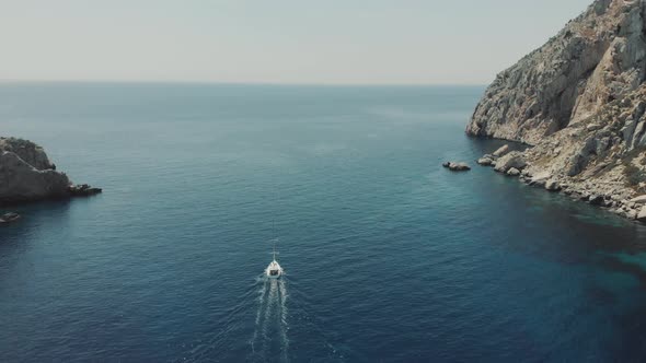 Aerial View of Yacht Near Ibiza Es Vedra and Vedranell Islands