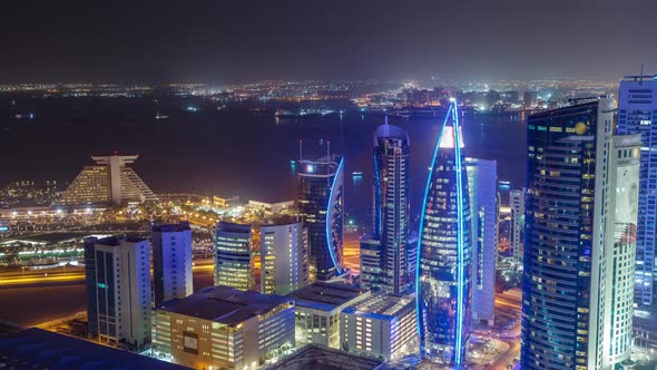 The Skyline of the West Bay Area From Top in Doha Timelapse Qatar