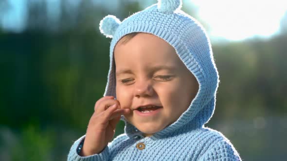 Cute Portrait of Little Baby Boy Playing in Park or Green Garden. Lovely Son, Family, Toddler