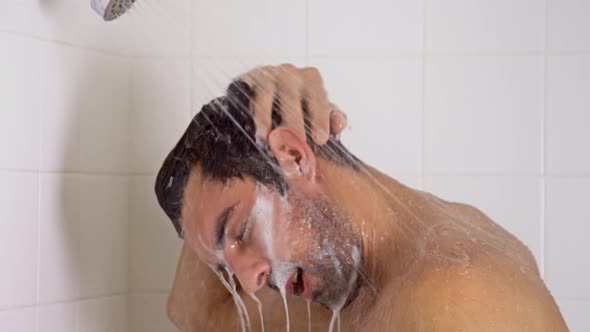 Athletic Man Showering