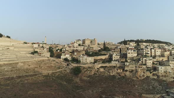 Aerial view of buildings near the cemetery