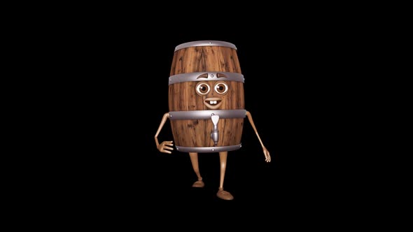 Cartoon Wooden Barrel Dancing Loop On Alpha Channel