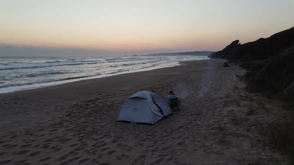 Camping Tent Aerial Drone Shot