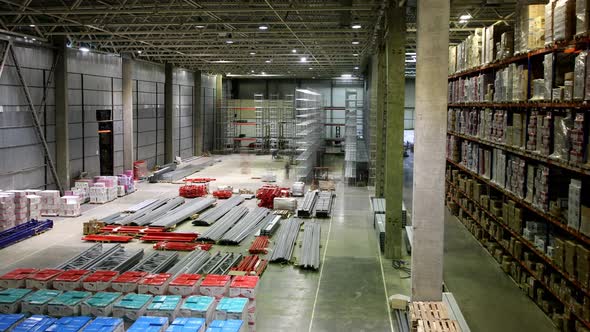 Timelapse of Metal Racks Assembling for Goods in Warehouse