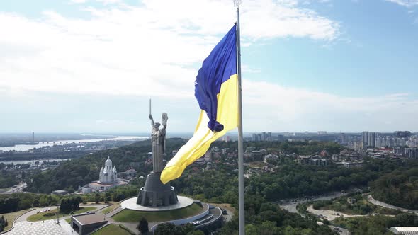 Kyiv - National Flag of Ukraine By Day. Aerial View. Kiev