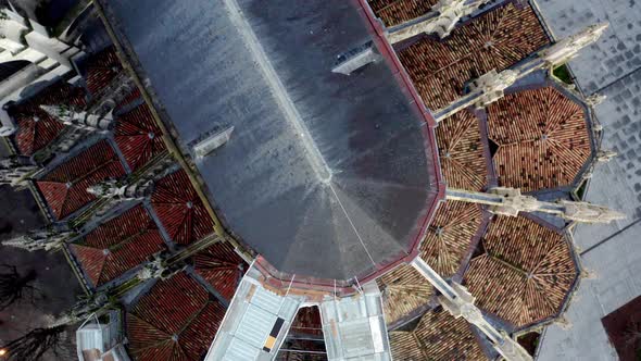 Bordeaux Gothic Cathedral roof in France, dedicated to St. Andrew, Aerial top view rotating reveal s