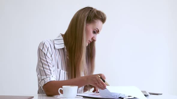 Blonde Business Woman Working at Modern Office