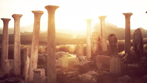 Old Greek Temple Ruins at Sunset