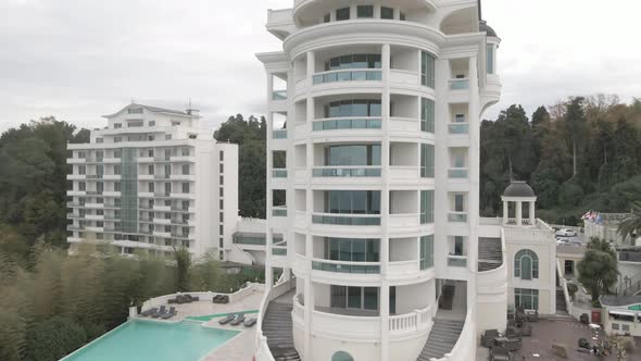 Tsikhisdziri, Georgia - November 8 2021: Aerial view of Castello Mare Hotel