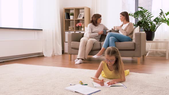 Female Family Spending Time at Home