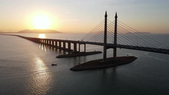 Aerial view sunrise at Penang Bridge