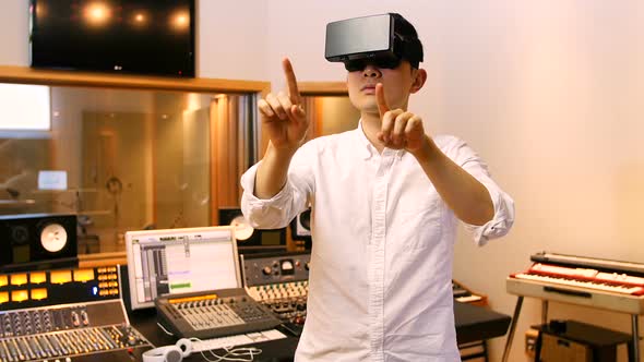 Male audio engineers virtual reality headset