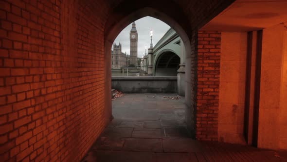 A tunnel in London that views Big Ben