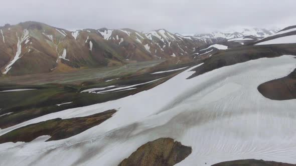 Drone Aerial Footage of Landmannalaugar Landscape in Iceland Highlands