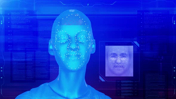 Face Detection With Blue Electronic Digital Background