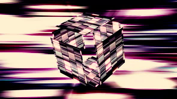 Abstract Glowing Cube Covered By Blinking Digital Tiles