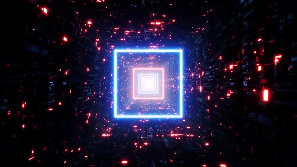 Glow Red and Blue Square Light Cyber Tunnel