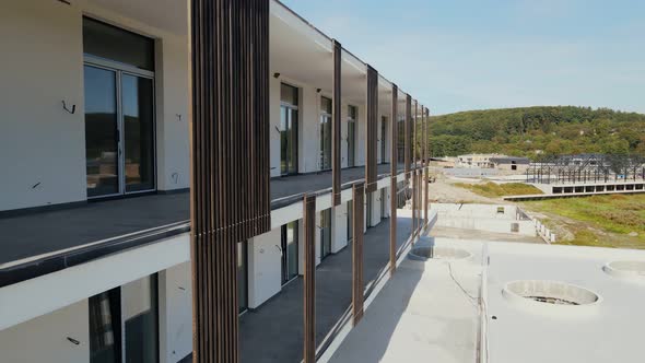 Flight Over the Unfinished Construction of a Large Hotel Complex. Building a House